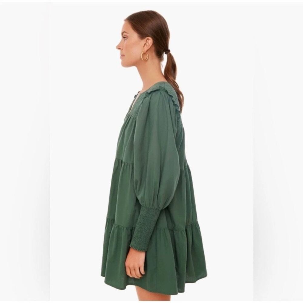 Pomander Place Tuckernuck Green Cotton Tiered Ceci Smocked Mini Dress Sz.S - Picture 3 of 15